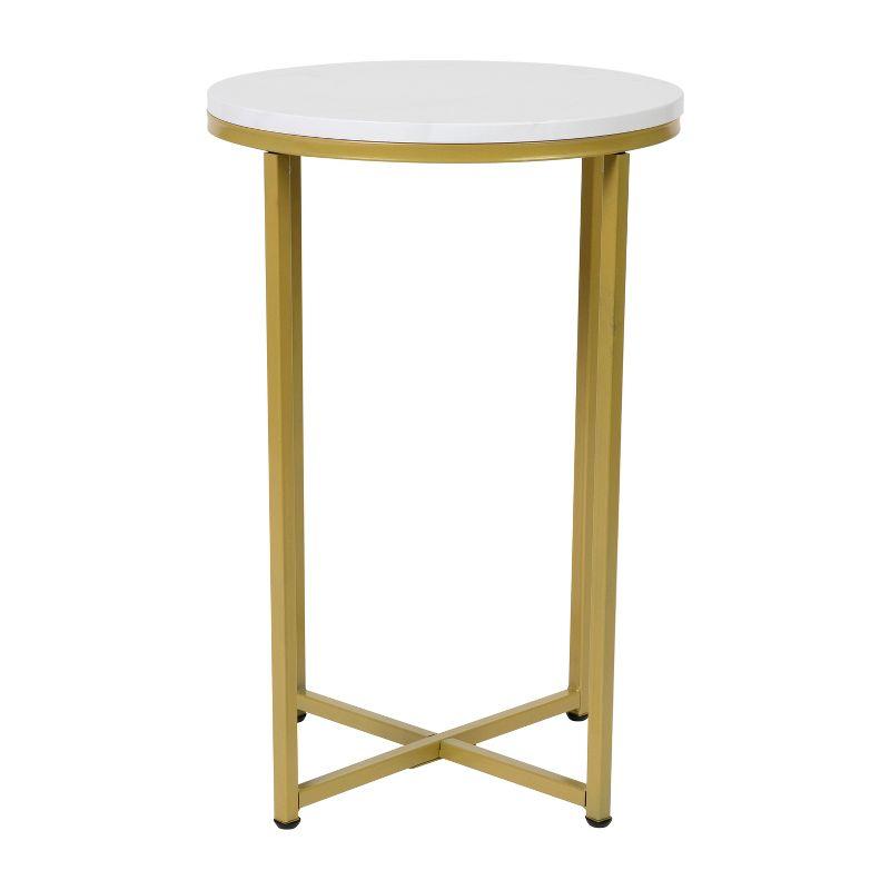 White Marble and Gold Round End Table