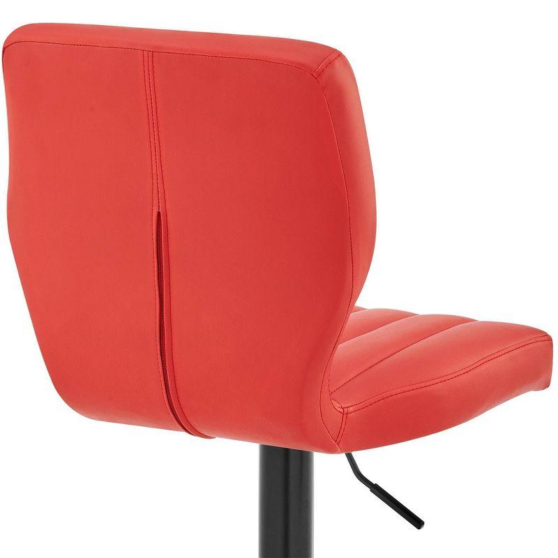 Bardot Adjustable Barstool with Faux Leather Metal Finish Black/Red - Armen Living: Swivel, Hydraulic Lift, 360-Degree