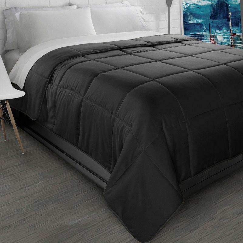 Ella Jayne Microfiber Down-Alternative Solid Color Comforter  -  Black  -  Full/Queen