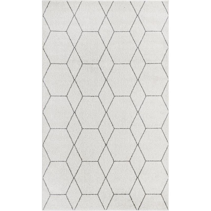 Ivory Trellis Rectangular Easy-Care Synthetic Area Rug