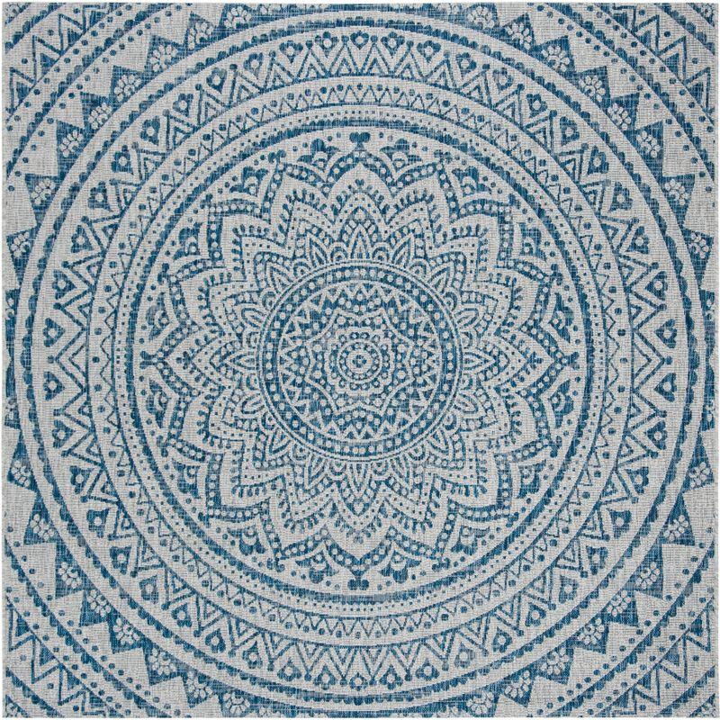 Light Grey/Blue Synthetic Square Non-Slip Area Rug