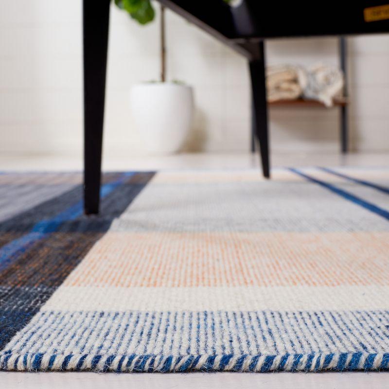 Blue and Orange Striped Wool Kilim Area Rug 3' x 5'