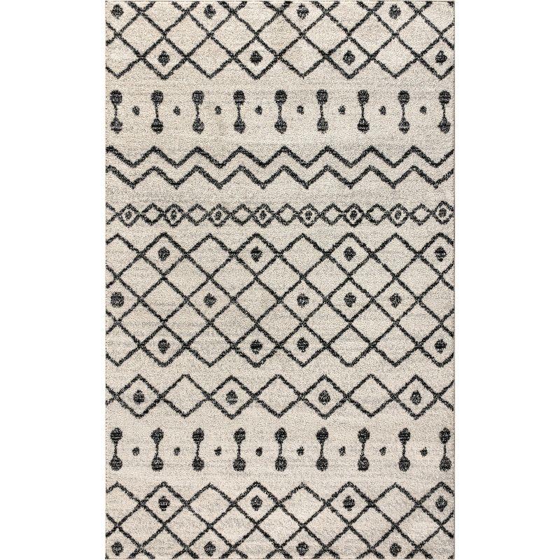 3'x5' Aksil Moroccan Beni Souk Area Rug, Cream/Black - JONATHAN Y
