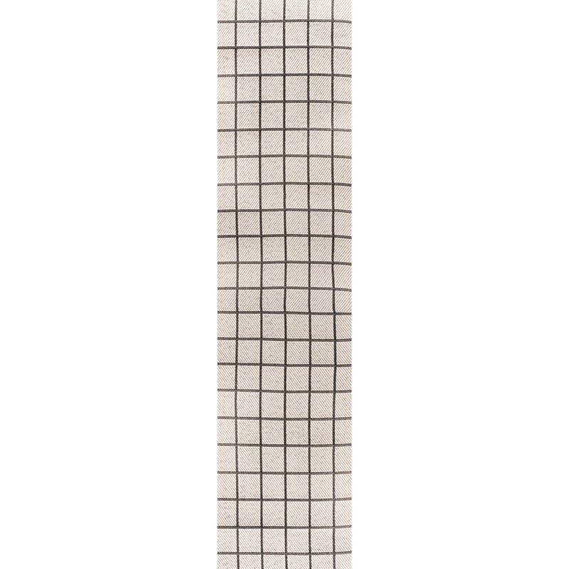 2' x 8' Grid Modern Squares Indoor/Outdoor Runner Rug, Cream/Black - JONATHAN Y