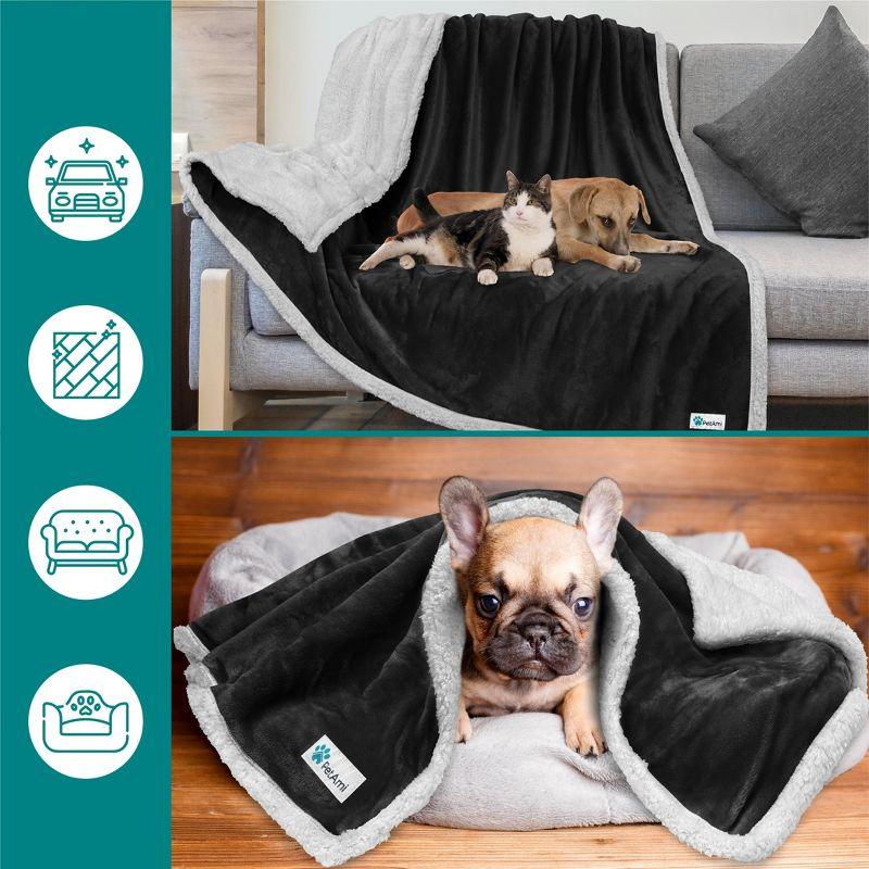 PetAmi Waterproof Dog Blanket for Bed Couch Sofa Cover, Reversible Faux Shearling Fleece Pet Throw