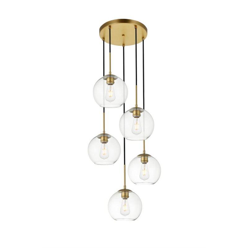 Elegant Lighting Baxter 5 Lights Brass Pendant With Clear Glass