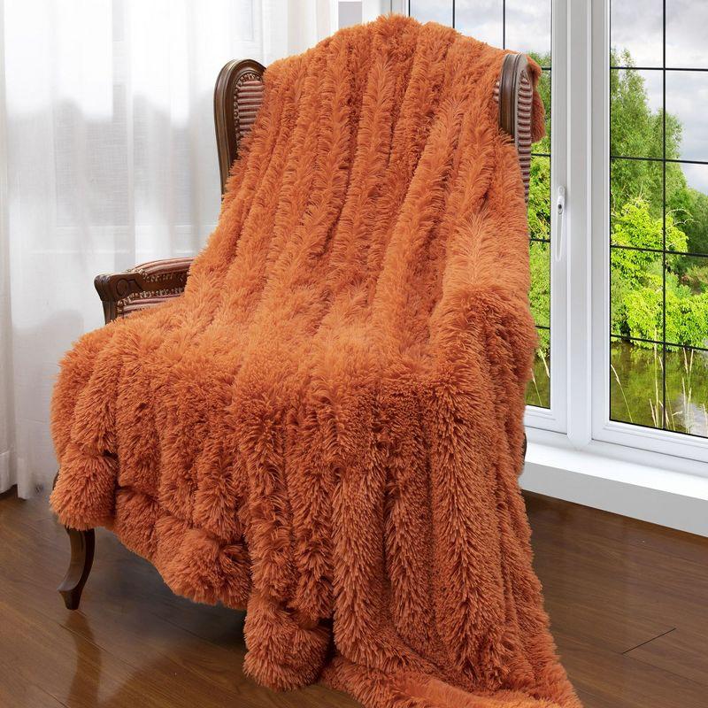 Cheer Collection Long Shaggy Hair Throw Blanket - Rust (60" x 70")