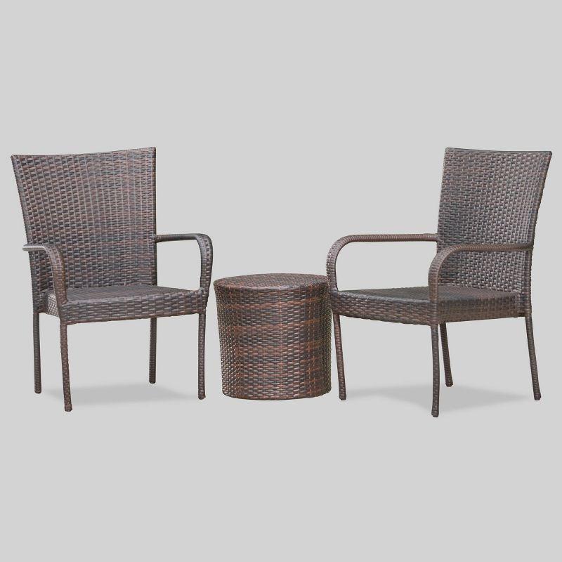 Littleton 3pc All-Weather Wicker Patio Stacking Chair Chat Set - Brown - Christopher Knight Home