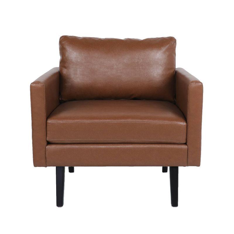 Cognac Brown Faux Leather Barrel Accent Chair