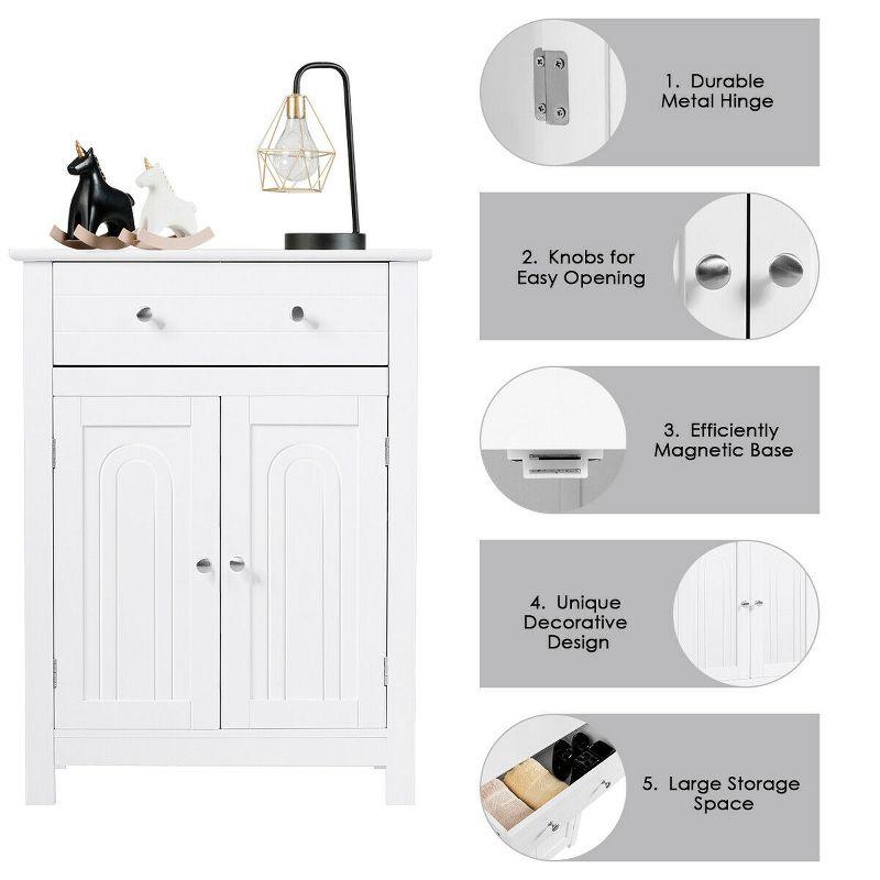 Tangkula Bathroom Storage Cabinet Free Standing Large Drawer W/Adjustable Shelf White