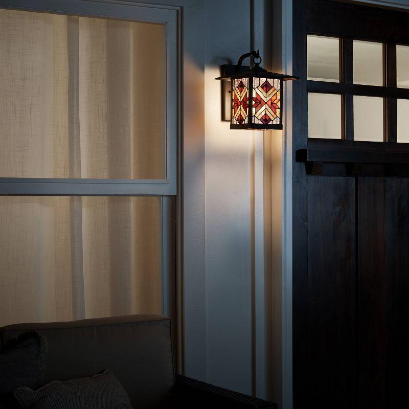 Brousseau Bronze 11.75"H Mission Style Stained Glass Outdoor Lantern, Red