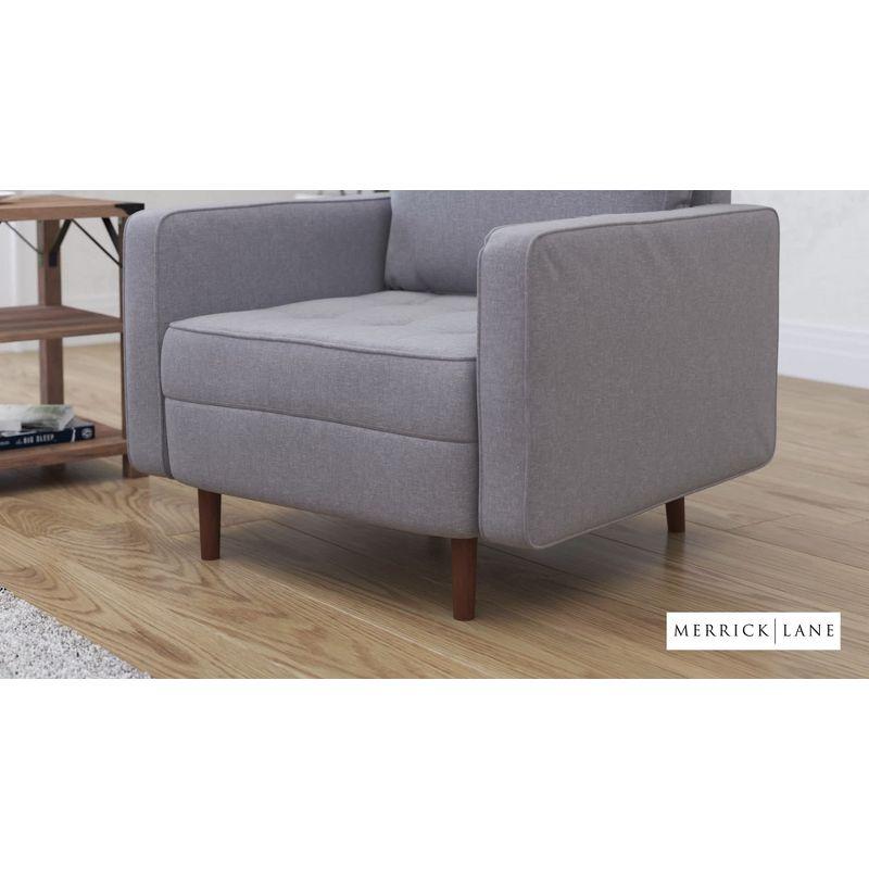 Merrick Lane Mid-Century Modern Armchair with Tufted Faux Linen Upholstery & Solid Wood Legs in Slate Gray