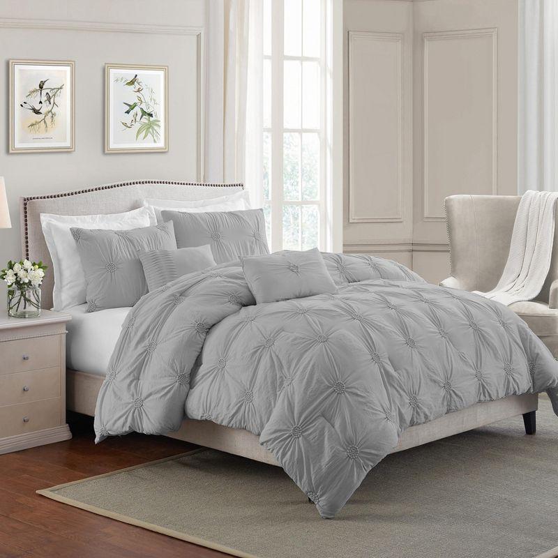 Swift Home Supreme Microfiber Floral Pintuck Microfiber 3-Piece Comforter Set