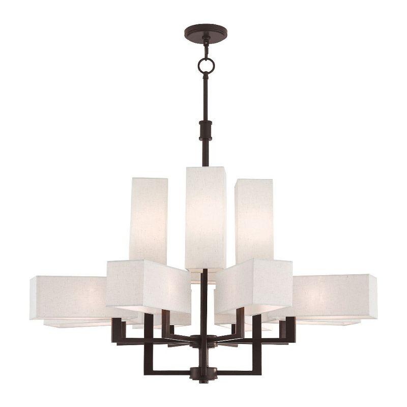 Rubix 12-Light Bronze Chandelier with Oatmeal Fabric Shades