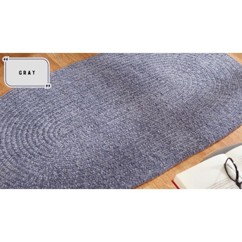 Elegant Smoke Blue Chenille Oval Braided Rug 4' x 6'