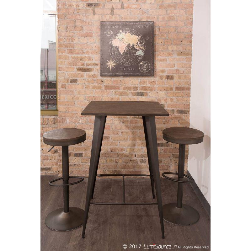 Set of 2 Dakota Adjustable Industrial Barstools Antiqued Wood - Lumisource: Metal Frame, 22.75" to 30.75" Height Range