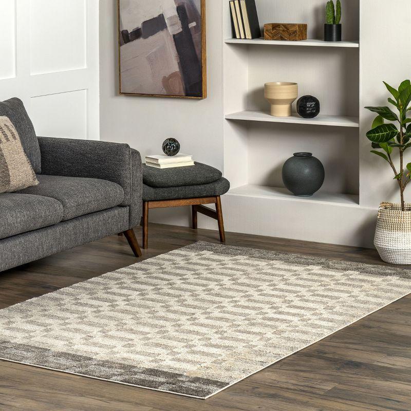 Beige and Gray Geometric Synthetic Area Rug