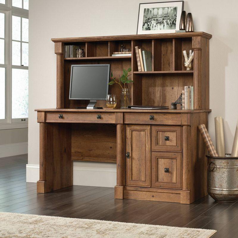 Vintage Oak Wood Computer Desk with Hutch and Drawers