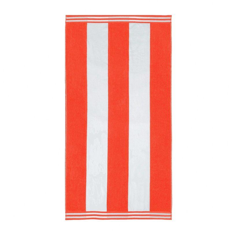 Coral and White Striped Oversized Cotton Beach Towel