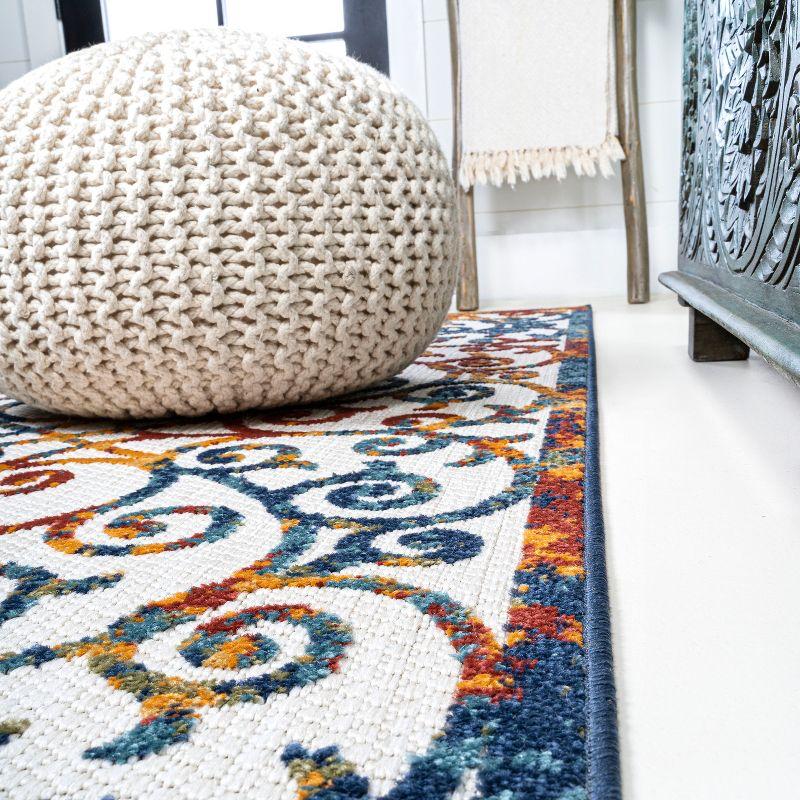 3'x5' Atrani Scroll Trellis Indoor/Outdoor Area Rug, Cream/Blue/Red - JONATHAN Y