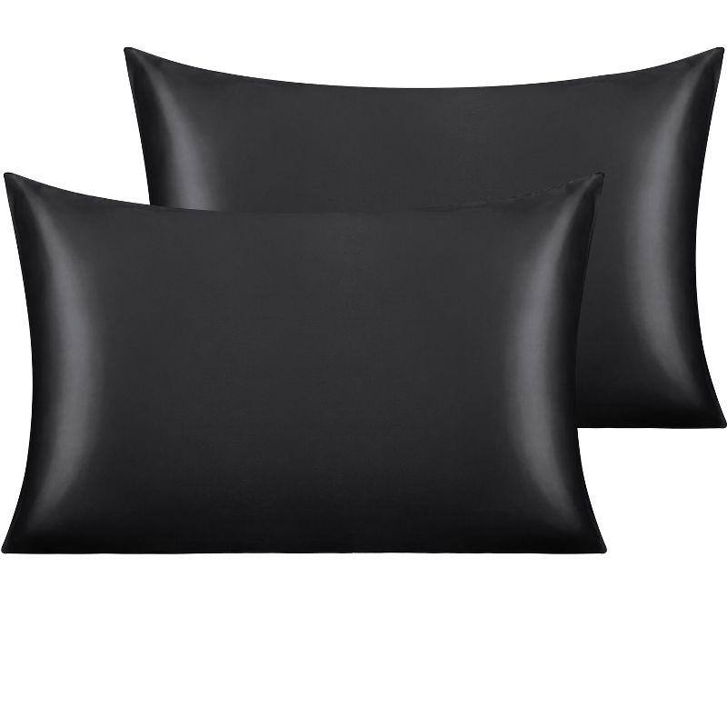 2 Pack Satin King Pillowcases for Hair and Skin, Luxurious Pillow Cases with Envelope Closure, 20x36 Inches, Black - NTBAY