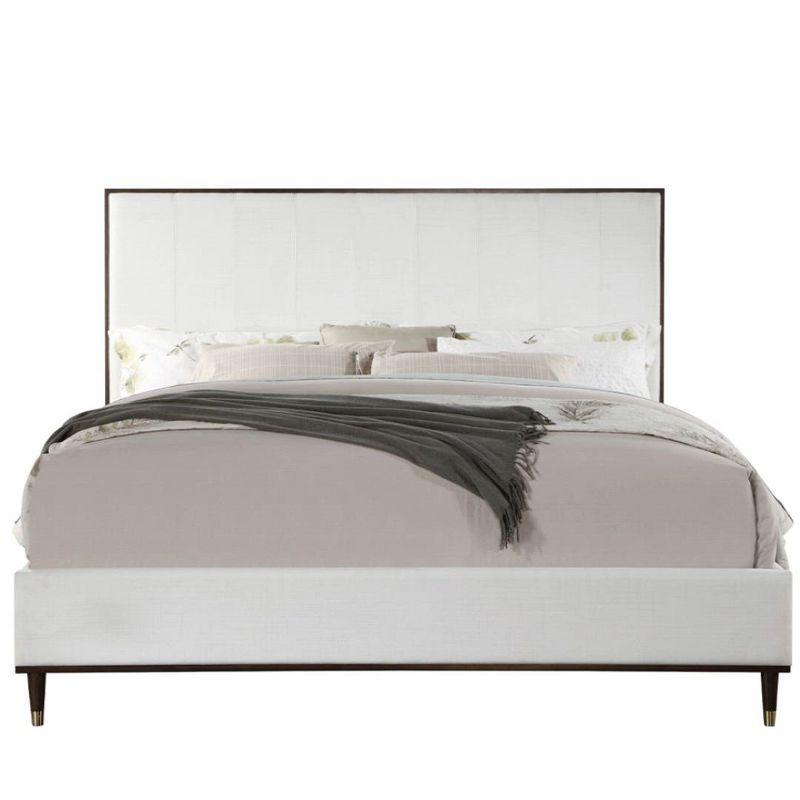 64.25" Queen Bed Carena Bed Light Gray Fabric White Brown Finish - Acme Furniture: Upholstered Headboard, Wood Frame, Box Spring Required