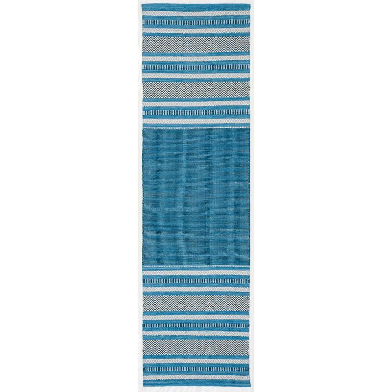 Coastal Breeze Blue Stripe Handwoven Cotton Runner Rug - 2'6" x 6'