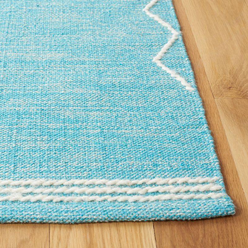 Teal and Ivory Flat Woven Wool Cotton Area Rug 4' x 6'