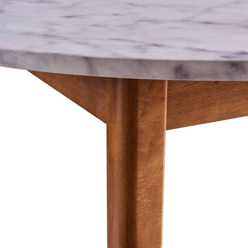 Ashton 40" Round White Faux Marble Dining Table with Walnut Base