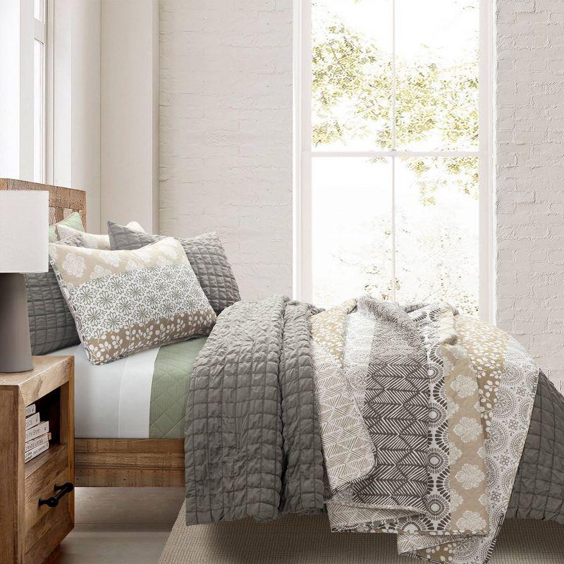 Lush Décor 3pc Bohemian Striped Quilt Set Neutral