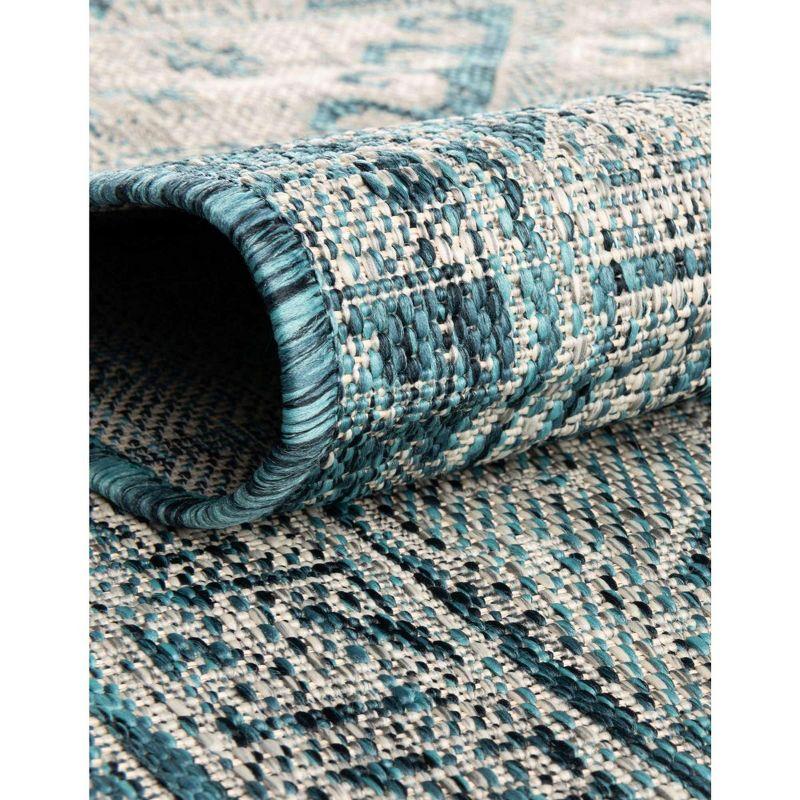 Teal Medallion Easy-Care Outdoor Rectangular Rug