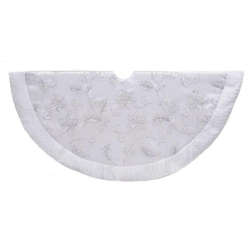 50" White Polyester Tree Skirt with Sequin Flowers