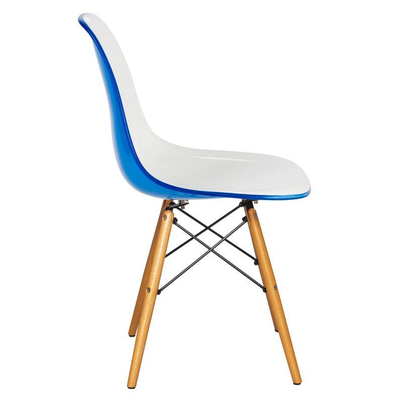 LeisureMod Dover Molded Dining Chair with Wooden Legs Set Of 2 in White Blue