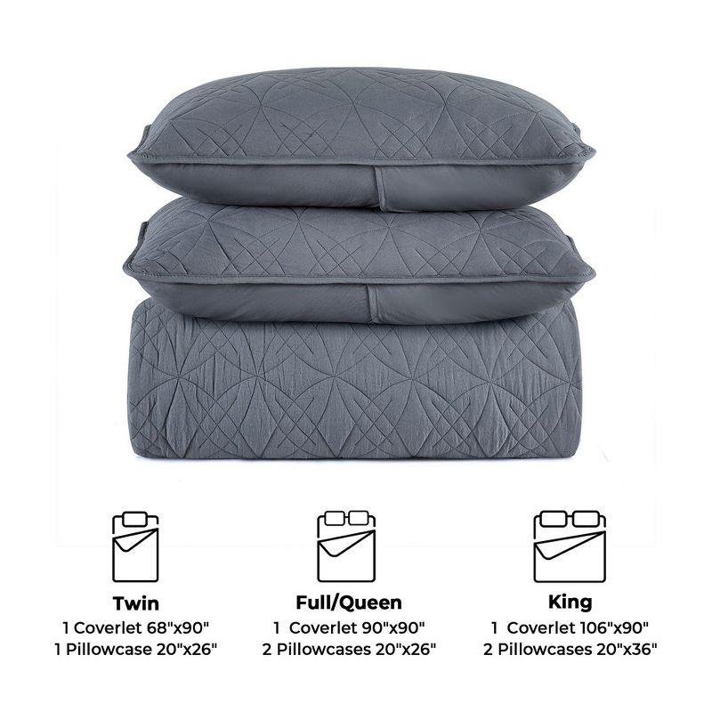 Peace Nest Premium Ultra Soft Reversible Quilted Coverlet Set, King, Dark Gray