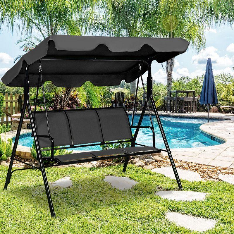 Costway Outdoor Patio Swing Canopy 3 Person Canopy Swing Chair Patio Hammock Black