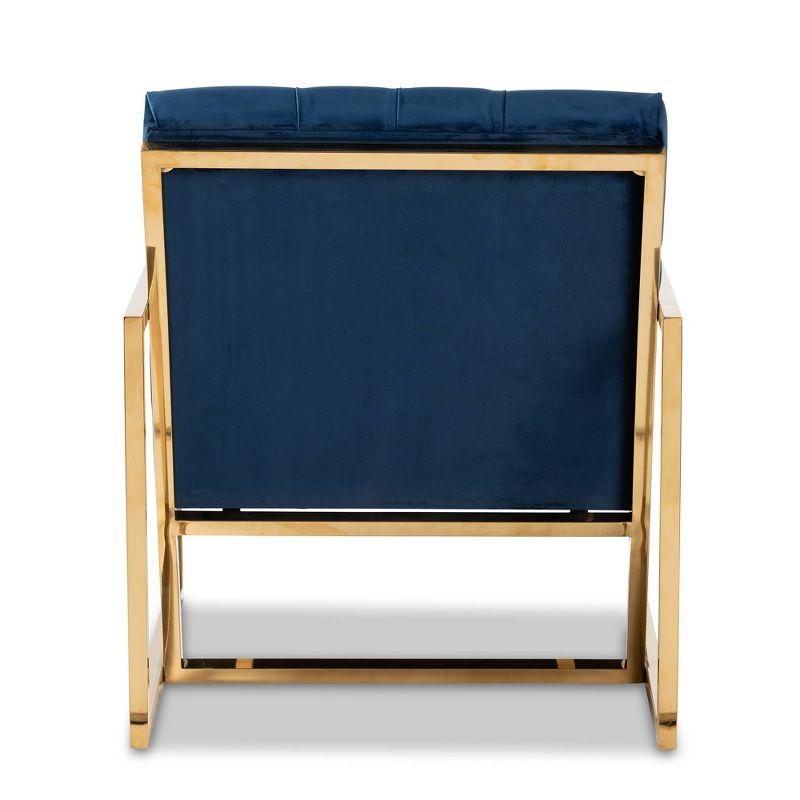 Milano Velvet Fabric Upholstered Finished Lounge Chair Gold/Blue - Baxton Studio: Mid-Century Modern Accent, Plywood Frame