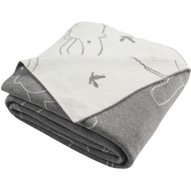 Ella Contemporary Knitted Cotton Throw, 50" x 60", Gray and White