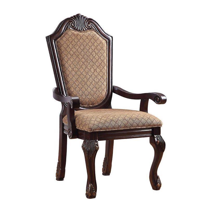 Espresso Floral Wood 29" Accent Dining Chair with Arm Rest