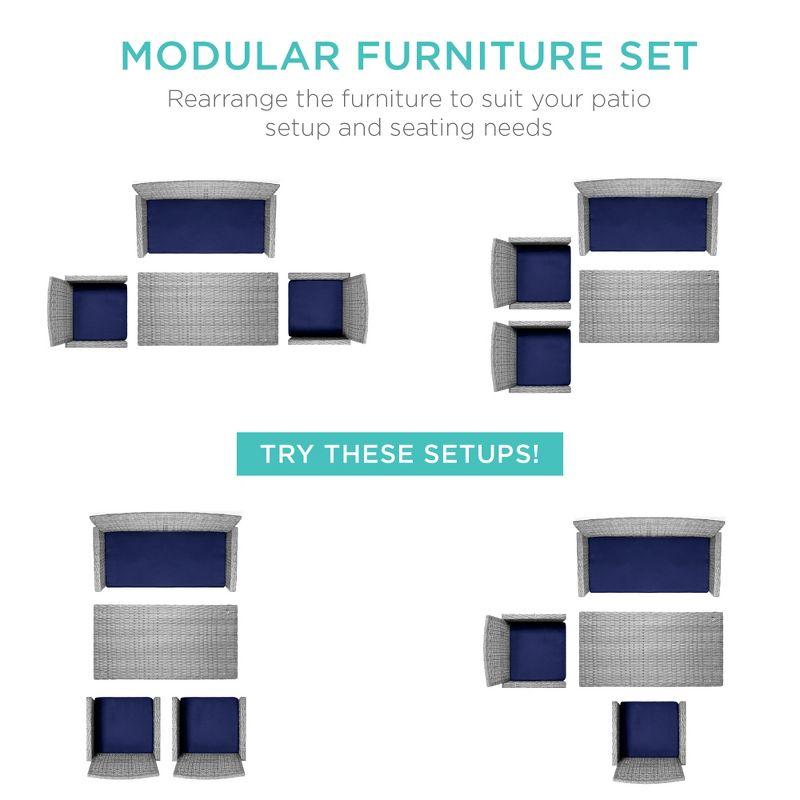 Gray Wicker 4-Piece Outdoor Patio Set with Navy Cushions