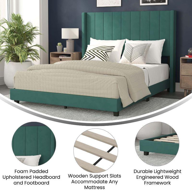 Emerald Velvet Queen Upholstered Platform Bed with Tufted Wingback Headboard