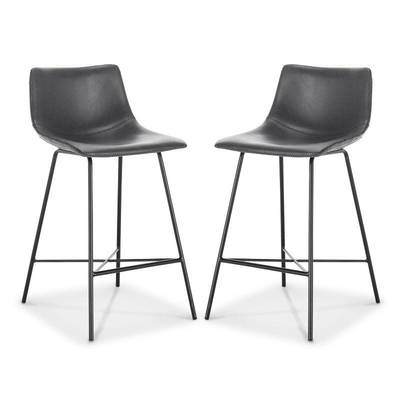 Poly & Bark Set of 2 24" High Paxton Counter Height Barstools Gray