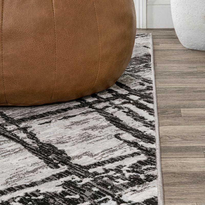 Abstract Linear Black & Gray Synthetic 4'x6' Area Rug