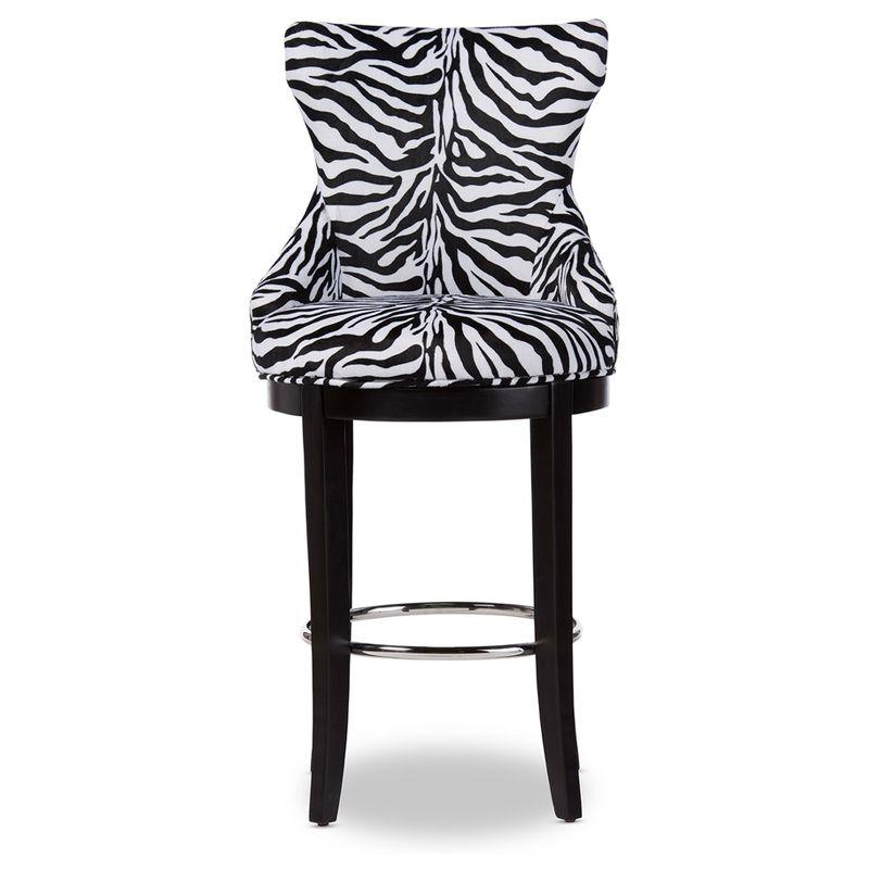 Baxton Studio Peace Modern and Contemporary Zebra Print Patterned Fabric Upholstered Barstool with Metal Footrest Beige: Plywood Frame