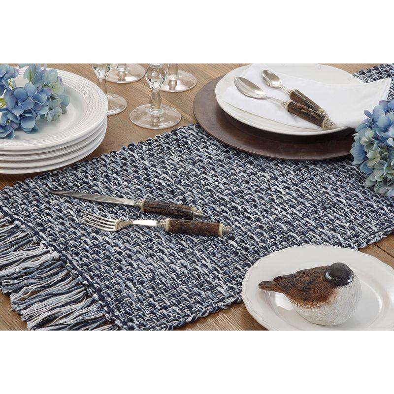 Navy Blue Woven Cotton Table Runner with Tassels, 16" x 72"