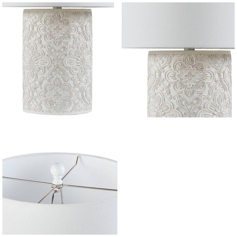 Ink+Ivy Ashbourne Embossed Floral Resin Table Lamp (Includes LED Light Bulb) Ivory : Elegant Nightstand & Decorative Cylinder Shade