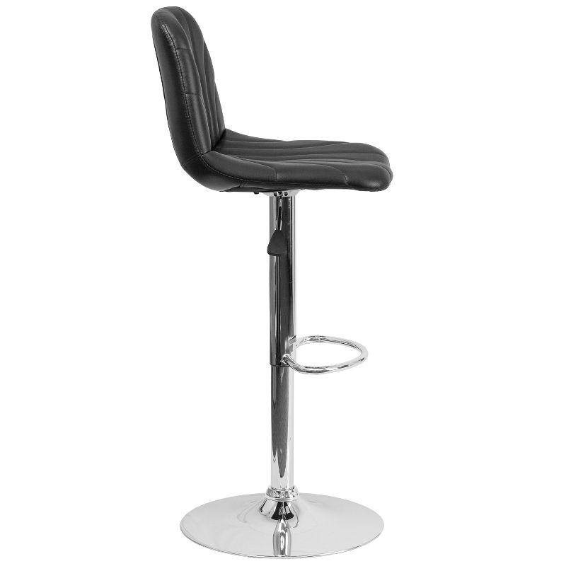 Contemporary Black Vinyl Swivel Barstool with Chrome Base and Adjustable Height