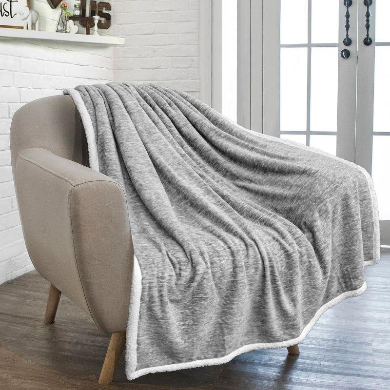 Light Gray Reversible Sherpa Fleece Throw Blanket