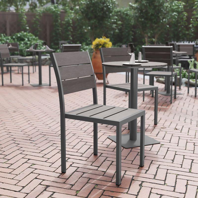 Flash Furniture Finch Commercial Grade Patio Chair with Arms, Stackable Side Chair with Faux Teak Poly Slats and Metal Frame