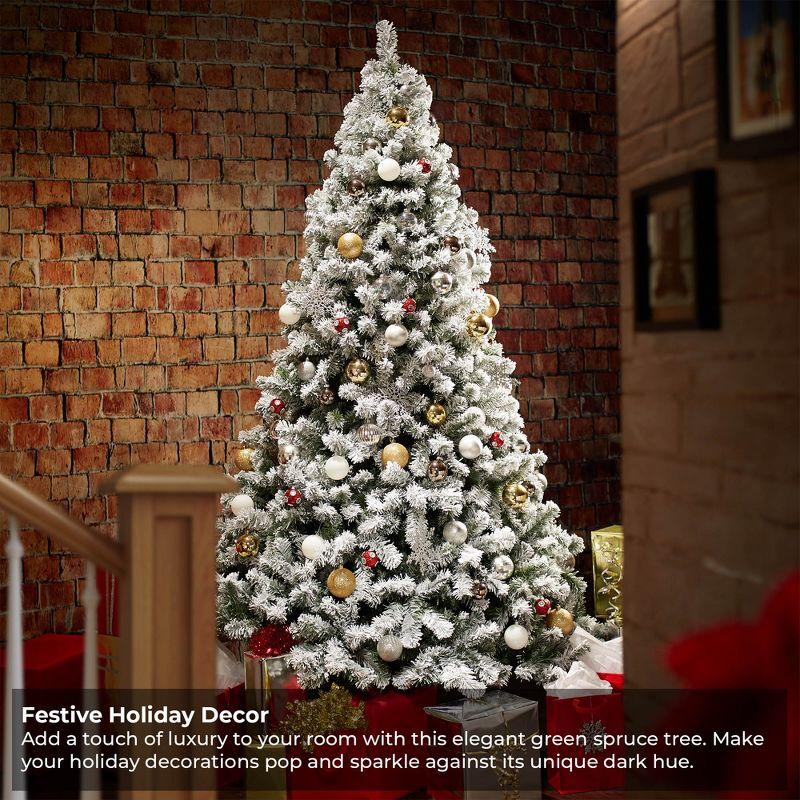 Casafield Realistic Snow-Flocked Pine Artificial Holiday Christmas Tree with Sturdy Metal Stand