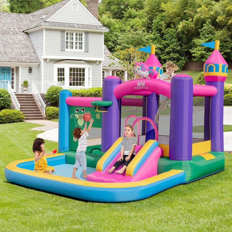 Colorful 6-in-1 Kids Inflatable Bounce House with Slide and Ball Pit